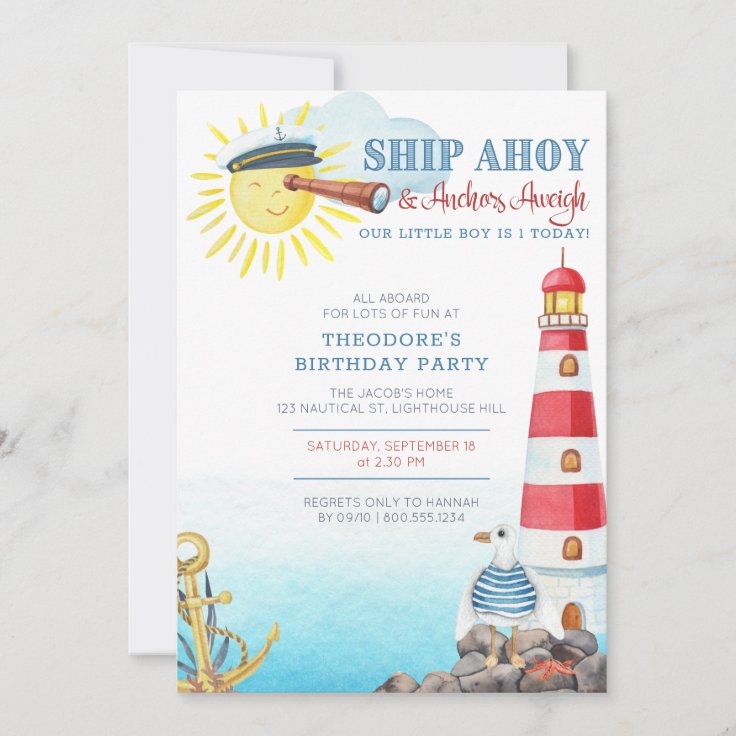 Ship Ahoy Anchors Aweigh Boy's Nautical Birthday Invitation Zazzle