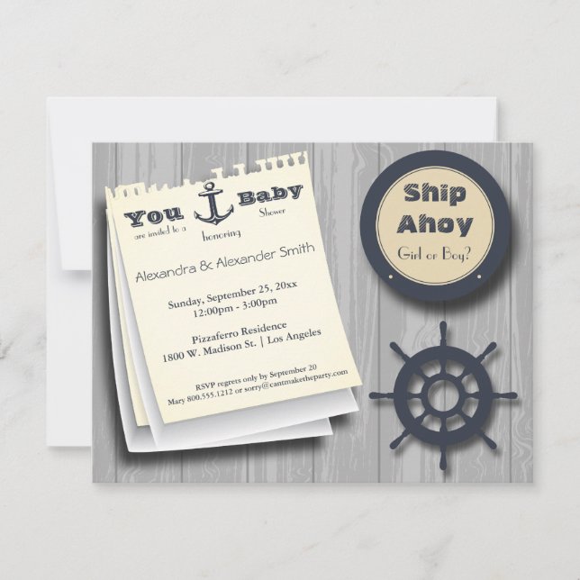 Ship Ahoy Girl Or Boy Nautical Baby Shower Invite (Front)
