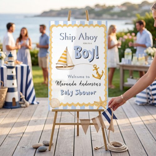 Ship Ahoy Nautical Boy Baby Shower Welcome Sign