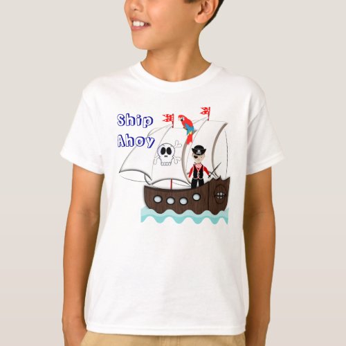 Ship Ahoy Pirate Ship Themed Kids Graphic T_Shirt