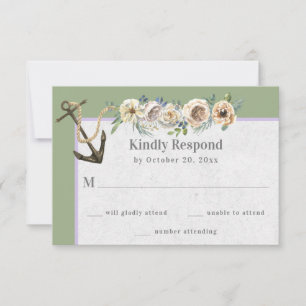 Ship Anchor, Floral Swag - Sage Lavender Wedding RSVP Card