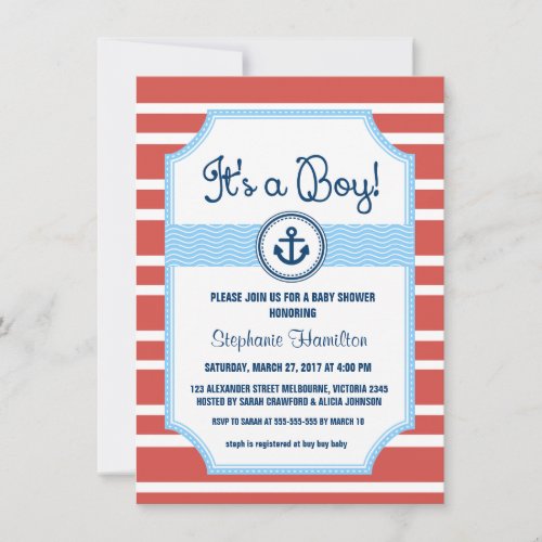 Ship anchor nautical baby boy shower custom announcements