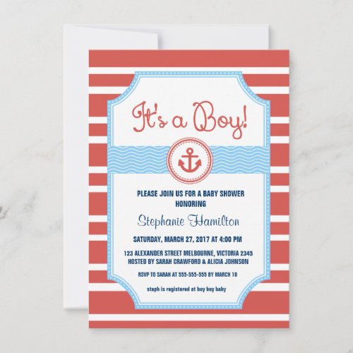 Ship anchor nautical baby boy shower custom invites