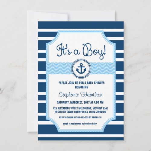 Ship anchor nautical baby boy shower announcements