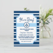 Ship anchor nautical baby boy shower invitation (Standing Front)