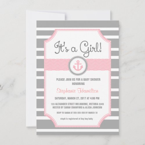 Ship anchor nautical baby boy shower invitation