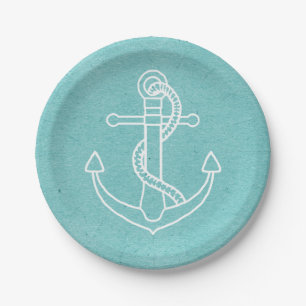 Ship Anchor Nautical Blue Turquoise Wedding Party Paper Plates