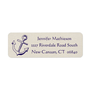 Ship Anchor Nautical Navy Blue & Tan Label