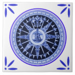Ship and Compass Marine Vintage-Delft-Blue-Look Tile<br><div class="desc">Ship and Compass Vintage-Delft-Blue-Style Ceramic Tile. A Delft-Blue-Delftware-Look printed tile with compass,  wind directions and ship. This great nautical traditional Dutch Holland tile is fully customizable,  add your texts and images!</div>