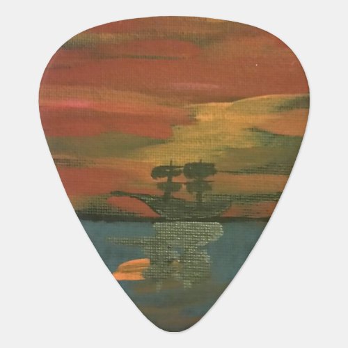 Ship at sea at sunset pic guitar pick