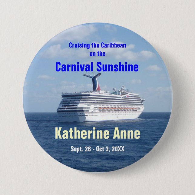 Ship at Sea Cruise Name Badge Pinback Button (Front)