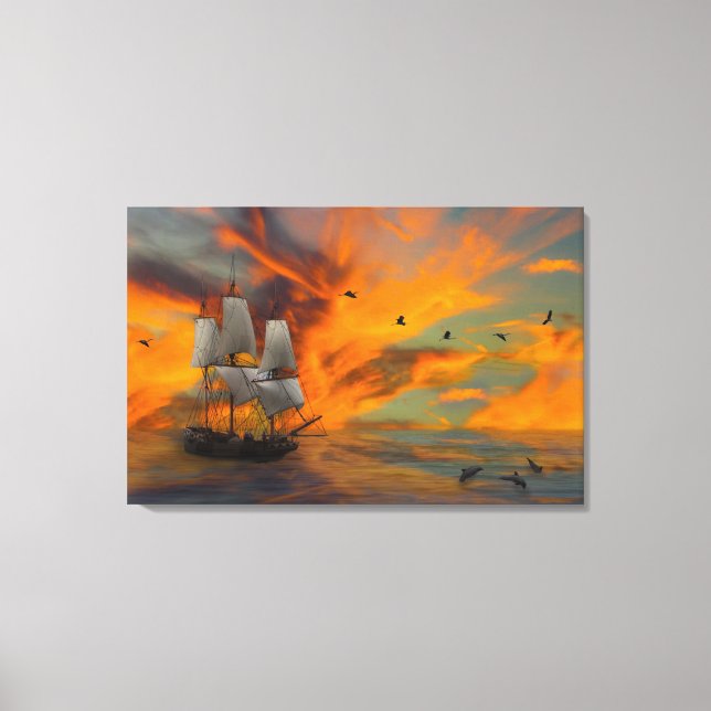 Ship at Sunset Canvas Print (Front)