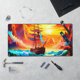 Ship at Sunset Desk Mat