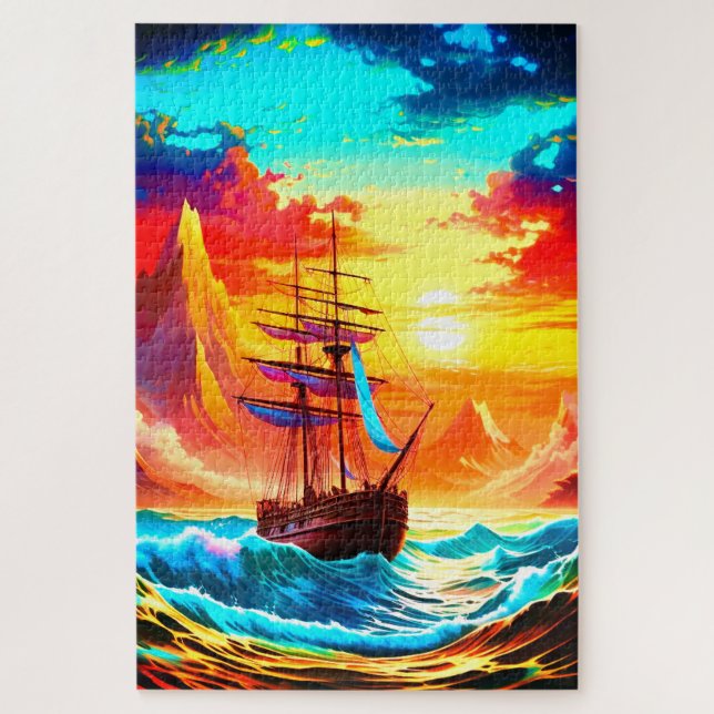 Ship at Sunset Jigsaw Puzzle (Vertical)