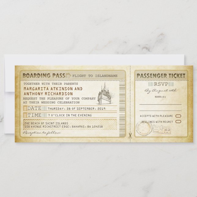 ship boarding pass wedding tickets-invites & rsvp invitation (Front)