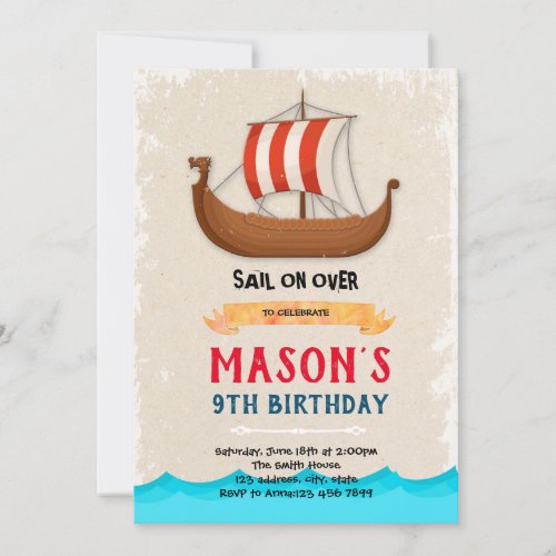 Ship boat birthday invitation