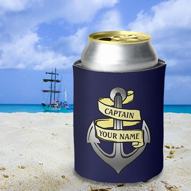 Ship Boat Captain Anchor Nautical Sea Custom Name Can Cooler (Creator Uploaded)