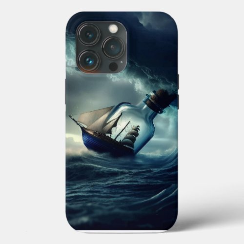 Ship bottle in a stormy ocean iPhone 13 pro case