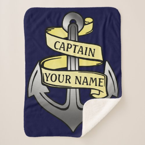 Ship Captain Anchor Sailor Nautical  Custom Name Sherpa Blanket