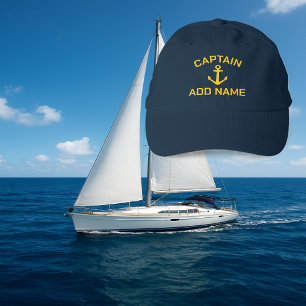 Ship captain hat with yellow gold nautical anchor