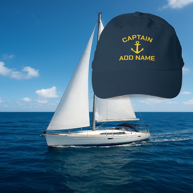 Ship captain hat with yellow gold nautical anchor (Boat captain hat with anchor)
