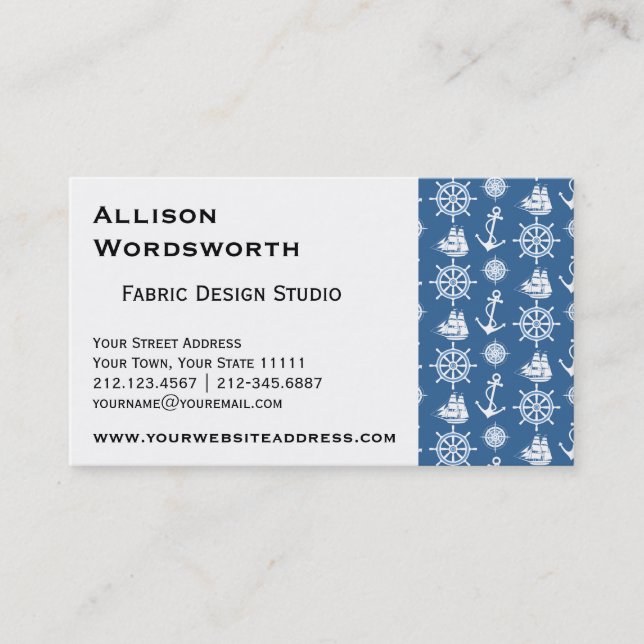 Ship Captain Nautical Blue and White Sailor Business Card (Front)