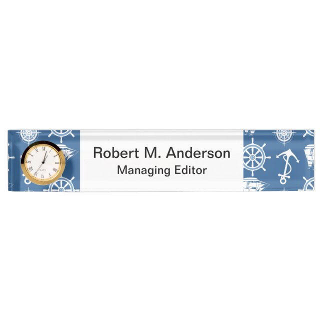 Ship Captain Nautical Blue and White Sailor Name Plate (Front)