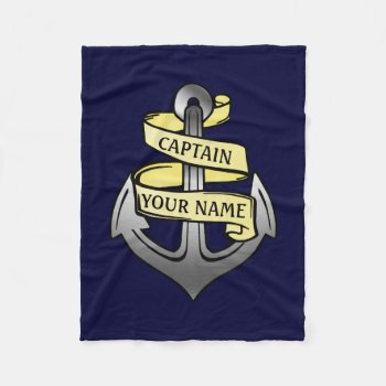 Ship Captain Your Name Anchor Customizable Fleece Blanket by LaborAndLeisure at Zazzle