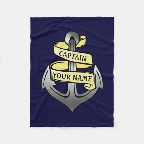 Ship Captain Your Name Anchor Customizable Fleece Blanket