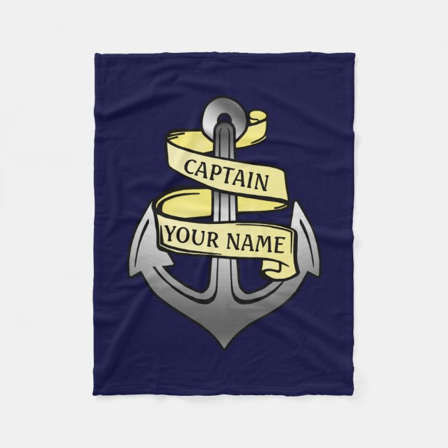 Ship Captain Your Name Anchor Customizable Fleece Blanket (Front)