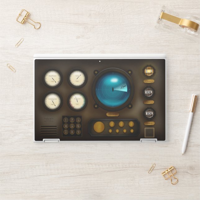 Ship Control Panel & Sonar Screen Steampunk Grunge HP Laptop Skin (Desk)