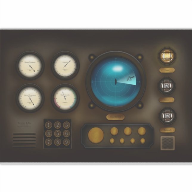 Ship Control Panel Sonar System Retro Steampunk Sticker (Front)