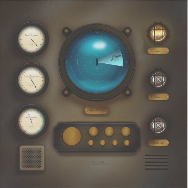 Ship Control Panel Sonar System Square Steampunk Sticker (Front)