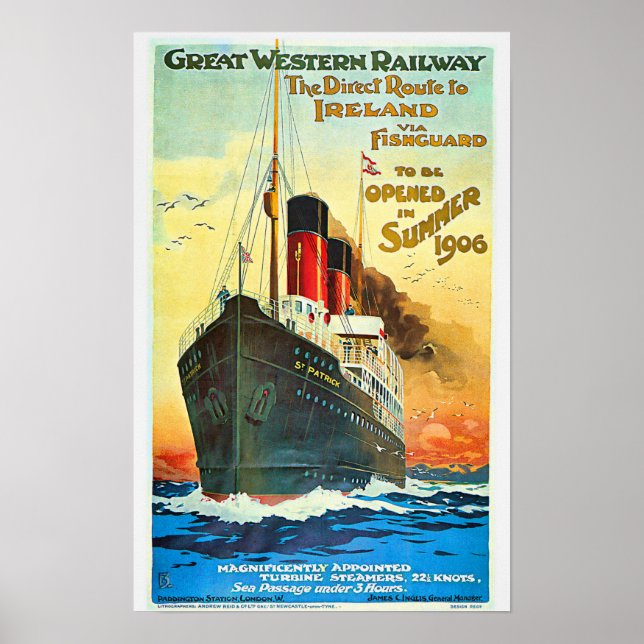 Ship Cruise to Ireland Travel Advertisement Poster (Front)