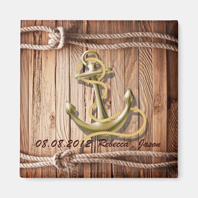 ship dock wood beach anchor nautical save the date magnet (Front)