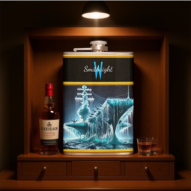 Ship Entwined in Ice Amidst a Night Sky Flask (Creator Uploaded)