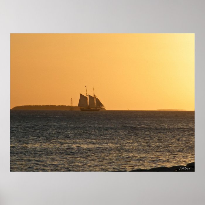 Ship fades into Sunset Print