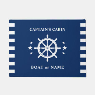 Ship Helm Wheel Captain Cabin Boat Name Navy Blue Doormat