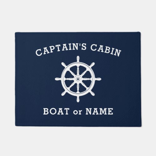 Ship Helm Wheel Captain Cabin Boat Name Sea Blue Doormat