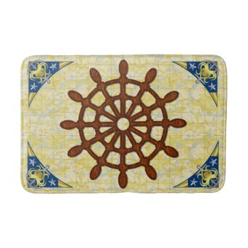 Ship Helm Wheel In Wood Old Map Nautical Seafaring Bathroom Mat by LaborAndLeisure at Zazzle