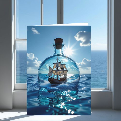 Ship in a Bottle Floating in the Ocean | Birthday Card