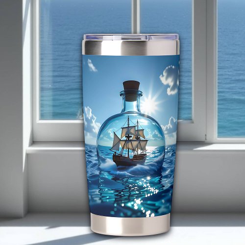 Ship in a Bottle Floating on the Ocean  Insulated Tumbler