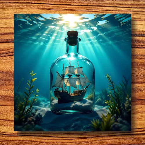 Ship in a Bottle in the Ocean  Metal Print