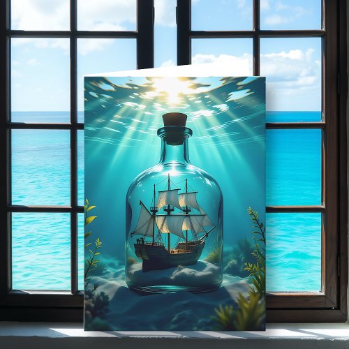 Ship in a Bottle in the Ocean | Nephew's Birthday Card