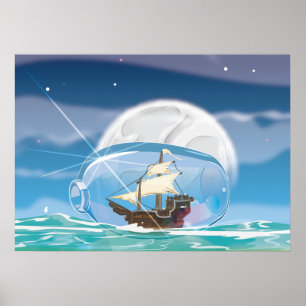 Ship in a Bottle on the sea Poster