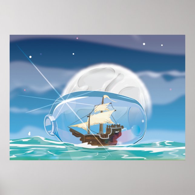 Ship in a Bottle on the sea Poster (Front)