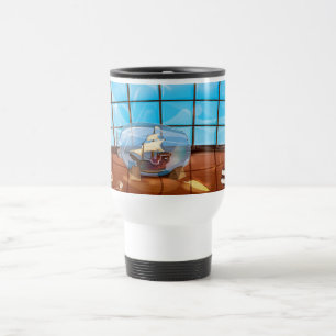 Ship in a Bottle on the sea Travel Mug