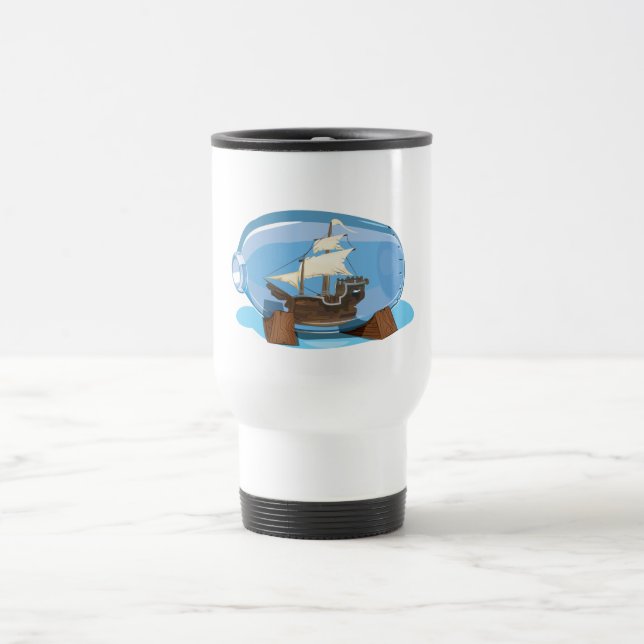 Ship in a Bottle on the sea Travel Mug (Center)