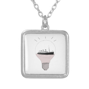 Ship in a light bulb silver plated necklace