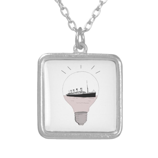 Ship in a light bulb silver plated necklace (Front)
